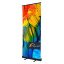 Black economy retractable banner stand with vibrant graphic BST-R-EC-BLK