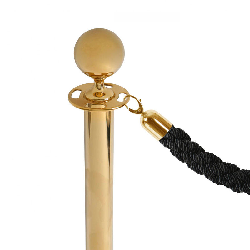 black twisted rope with gold stanchion post