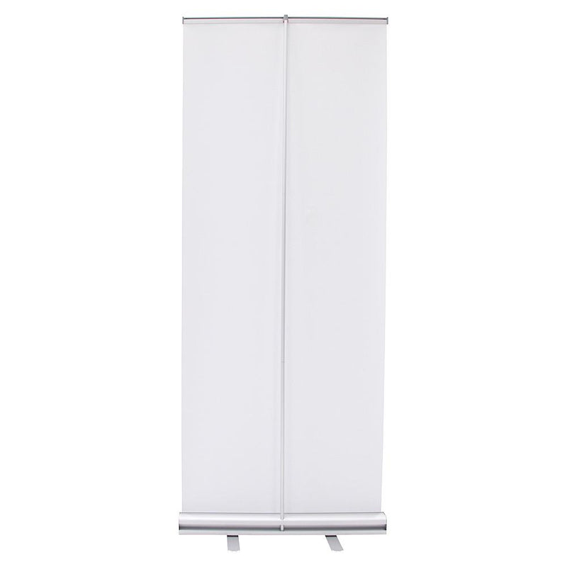 Full back view of silver economy retractable banner stand with pole visible BST-R-EC