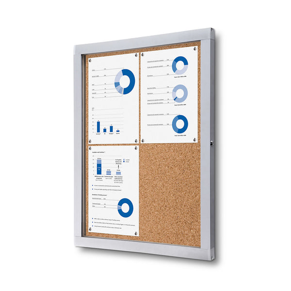 Silver enclosed notice board with 3 pages ECB-SW-CO-O-2128-4 #Board_Cork 